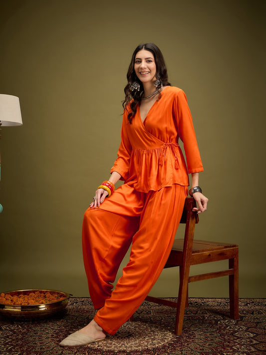 InWeave Orange Angrakha Dhoti Co Ord Set - Swadesiicart