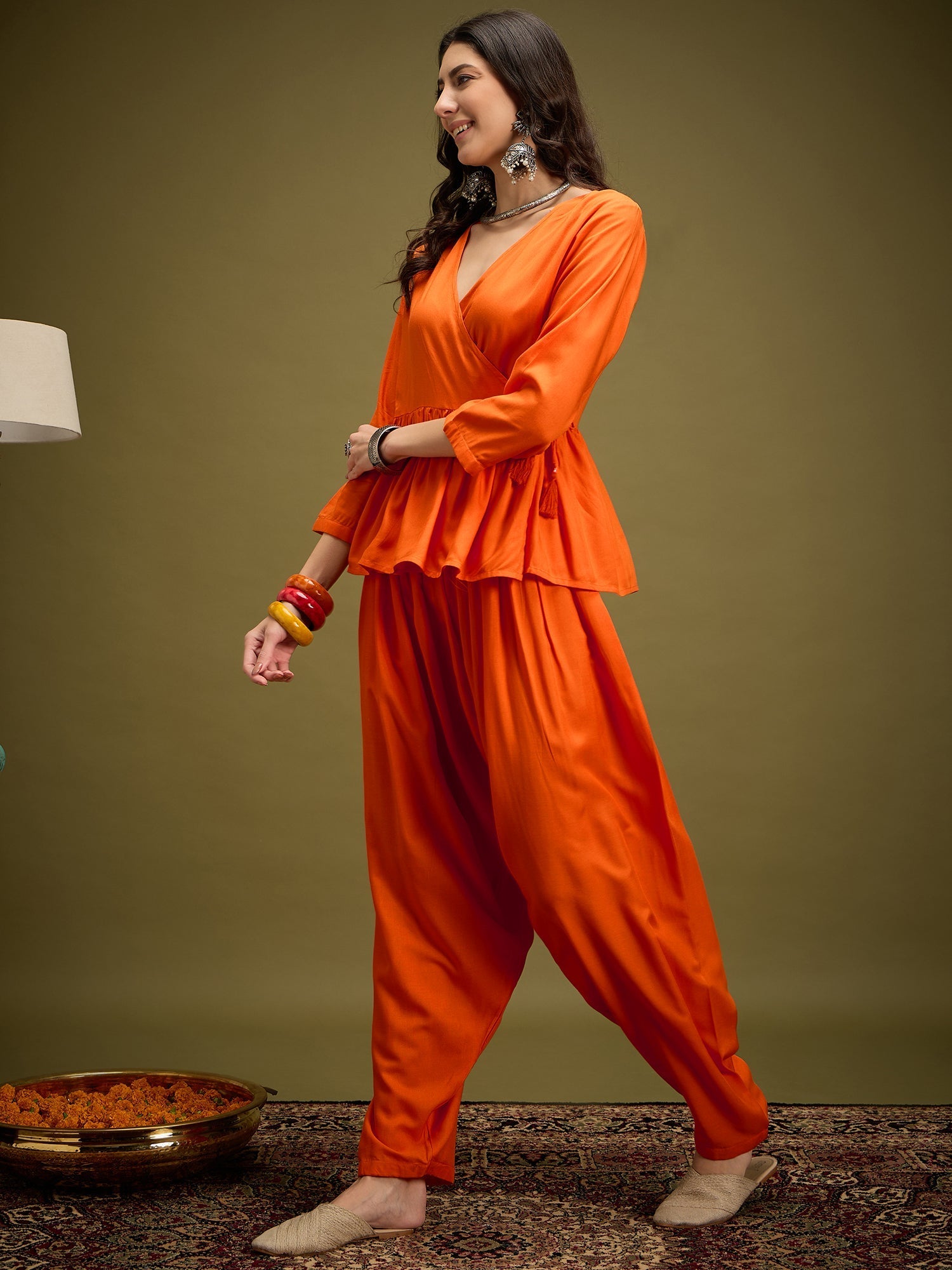 InWeave Orange Angrakha Dhoti Co Ord Set - Swadesiicart