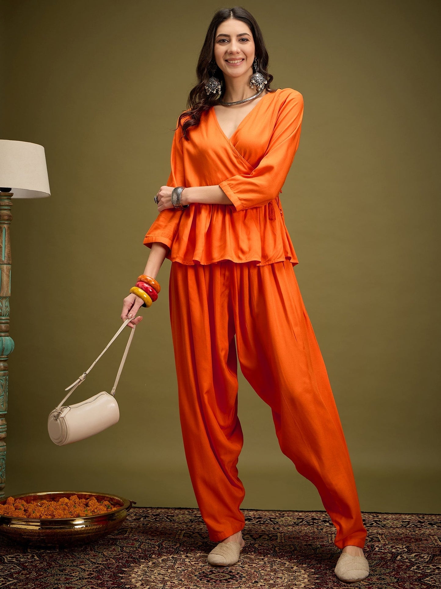 InWeave Orange Angrakha Dhoti Co Ord Set - Swadesiicart