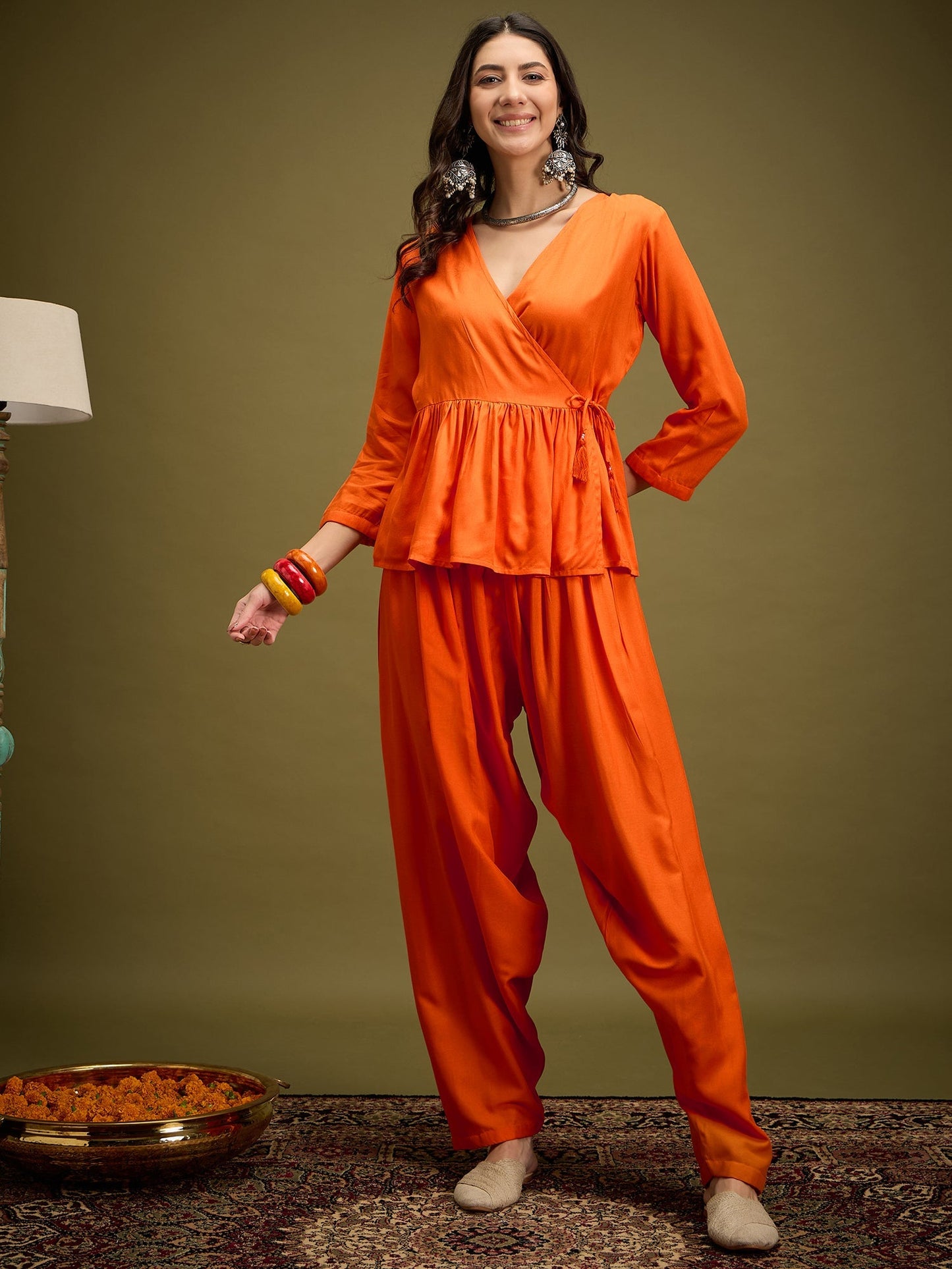 InWeave Orange Angrakha Dhoti Co Ord Set - Swadesiicart