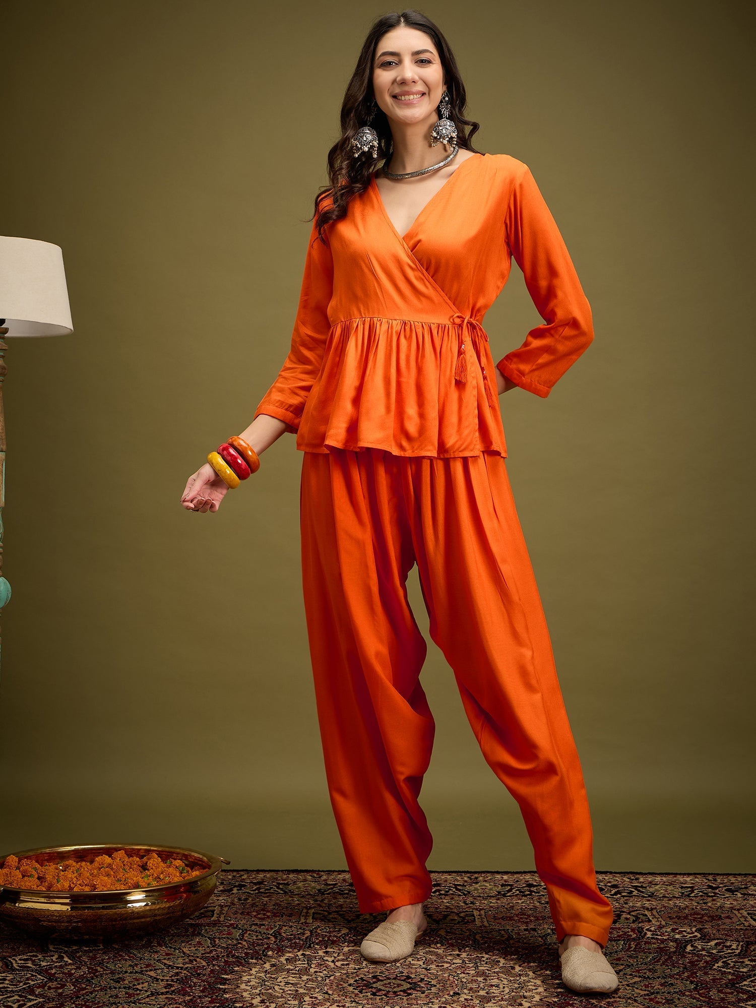InWeave Orange Angrakha Dhoti Co Ord Set - Swadesiicart