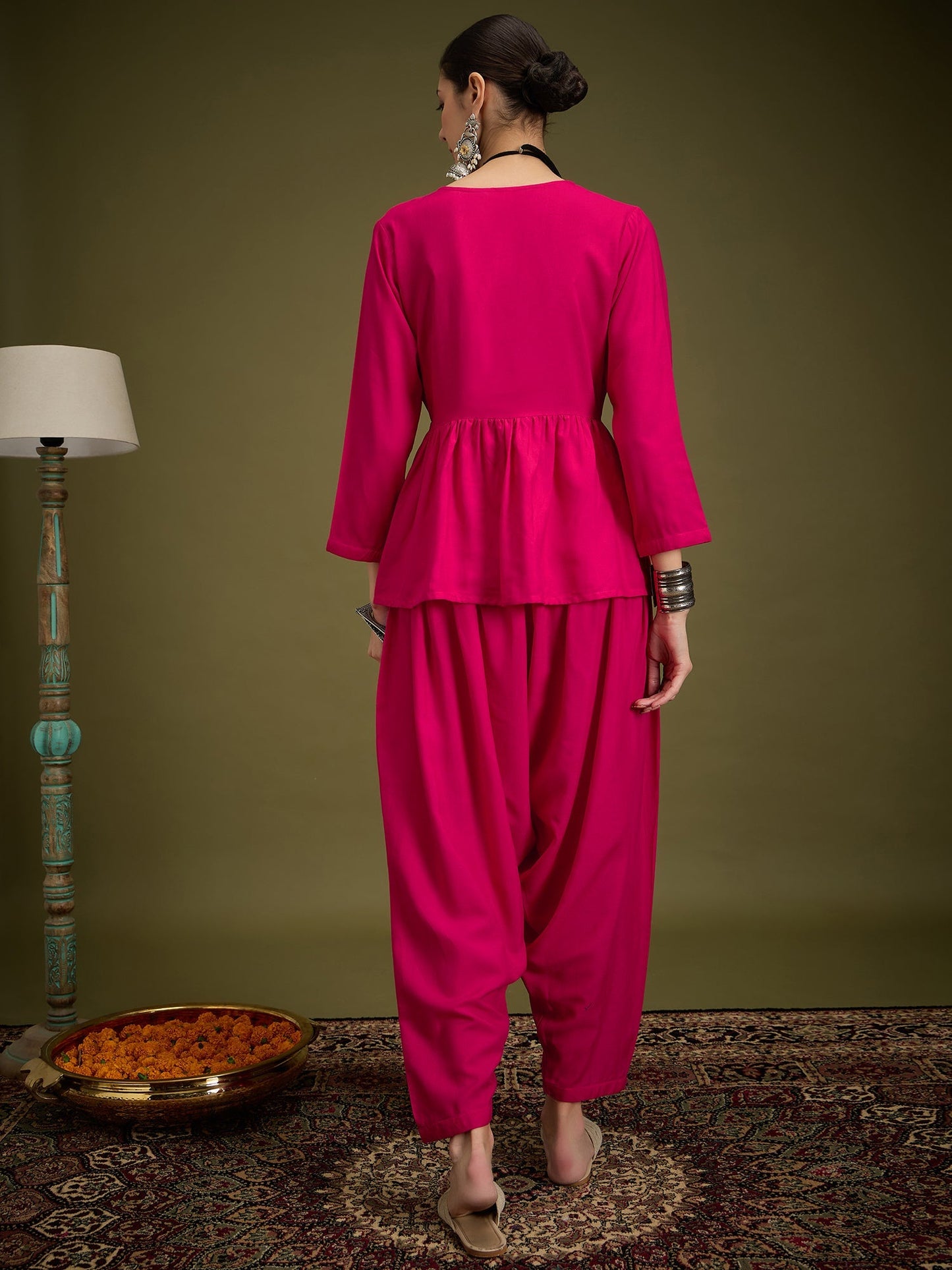 InWeave Fuchsia Angrakha Dhoti Co Ord Set - Swadesiicart