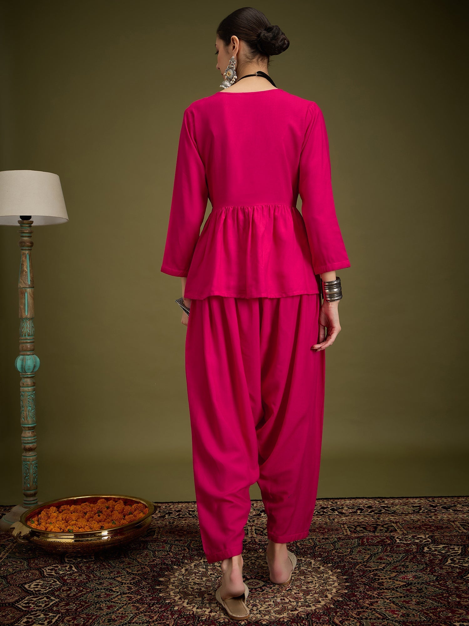 InWeave Fuchsia Angrakha Dhoti Co Ord Set - Swadesiicart