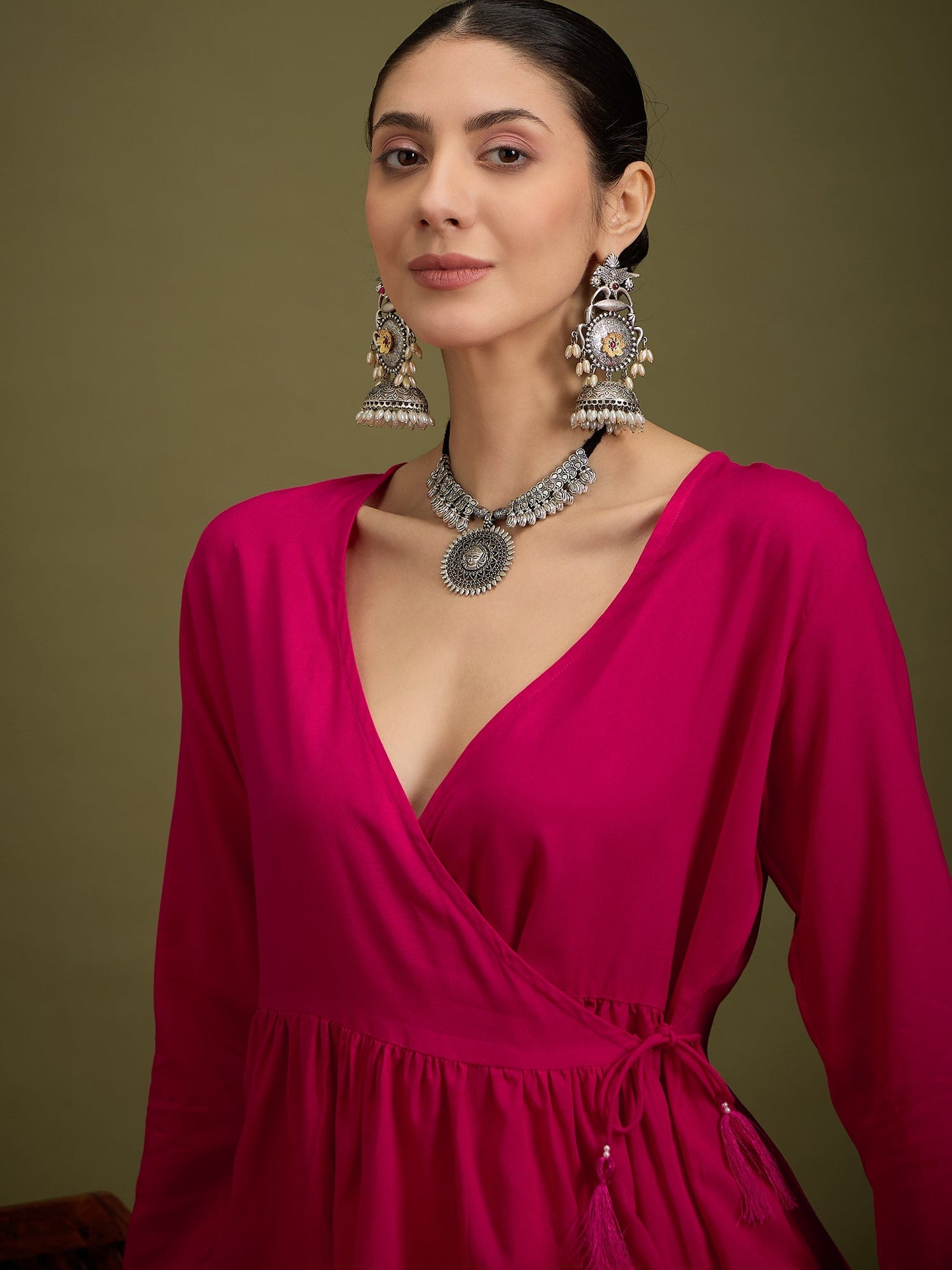 InWeave Fuchsia Angrakha Dhoti Co Ord Set - Swadesiicart