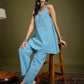 InWeave Cyan Blue Small Check Strappy Co Ord Set - Swadesiicart