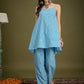 InWeave Cyan Blue Small Check Strappy Co Ord Set - Swadesiicart