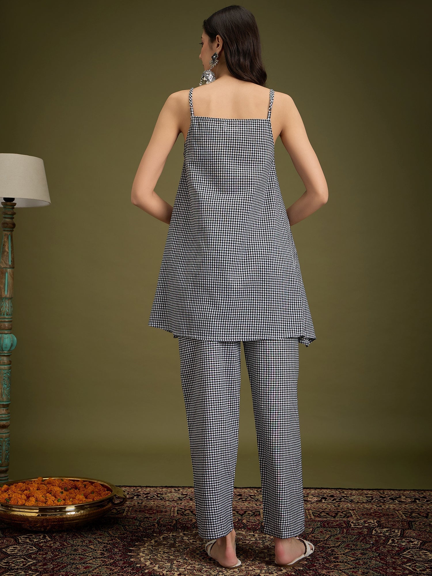 InWeave Black Small Check Strappy Co Ord Set - Swadesiicart