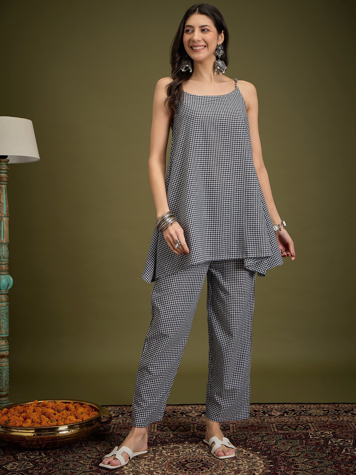 InWeave Black Small Check Strappy Co Ord Set - Swadesiicart