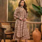 InWeave Light Brown Off White V Neck Flared Kurta Set - Swadesiicart