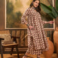 InWeave Light Brown Off White V Neck Flared Kurta Set - Swadesiicart
