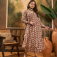 InWeave Light Brown Off White V Neck Flared Kurta Set - Swadesiicart