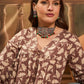 InWeave Light Brown Off White V Neck Flared Kurta Set - Swadesiicart