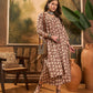 InWeave Light Brown Off White V Neck Flared Kurta Set - Swadesiicart