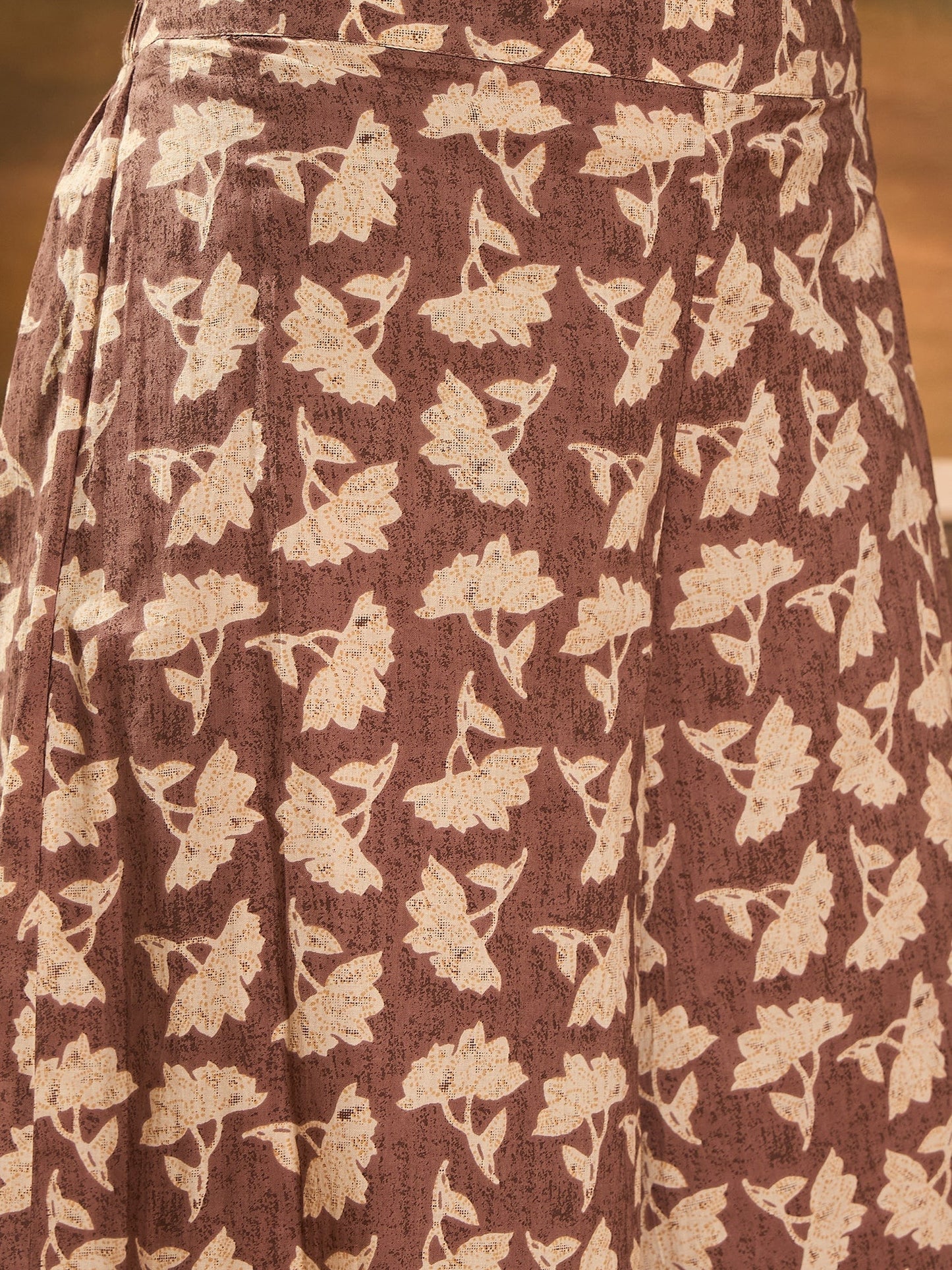 InWeave Light Brown Off White V Neck Flared Kurta Set - Swadesiicart