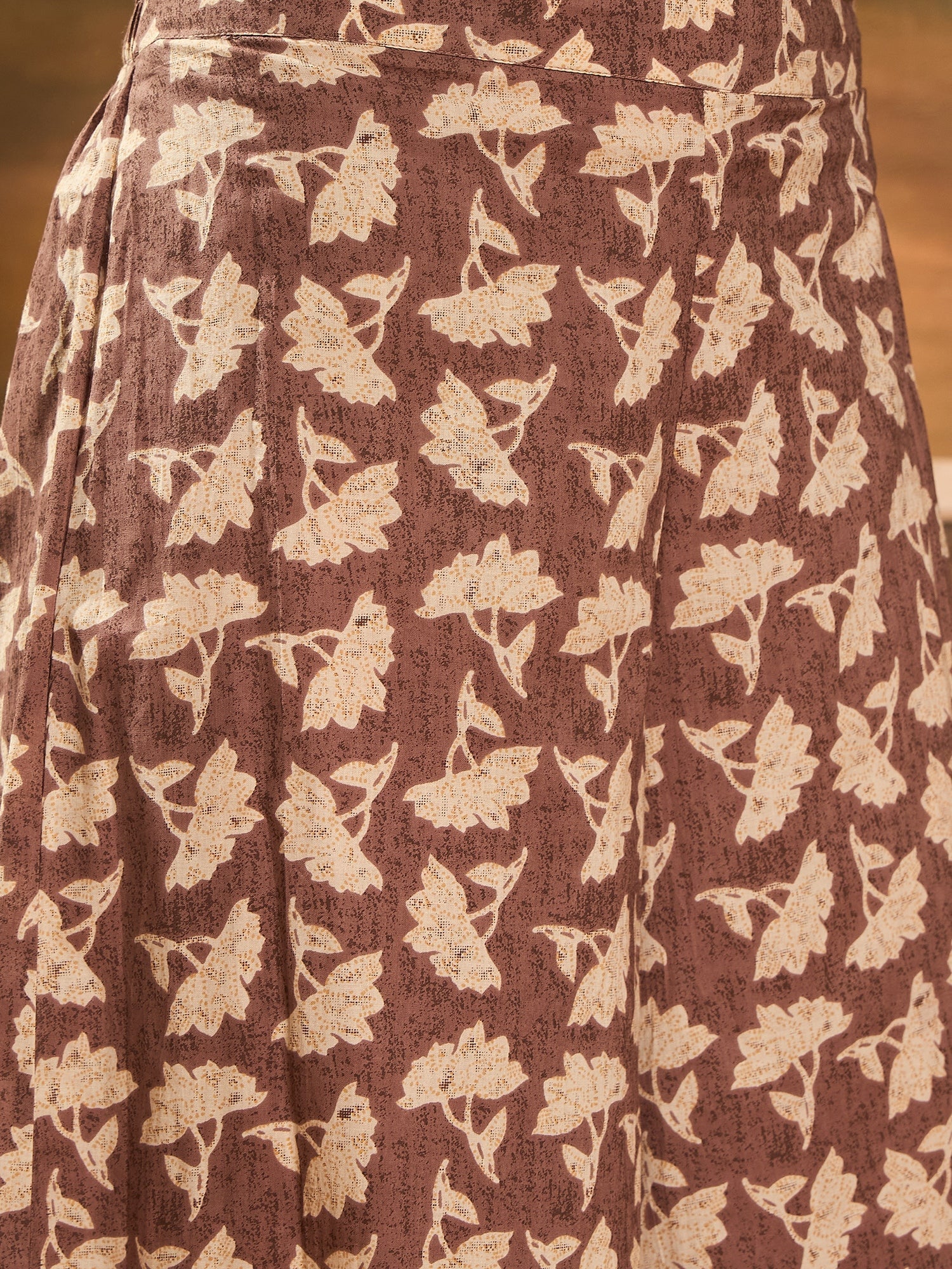 InWeave Light Brown Off White V Neck Flared Kurta Set - Swadesiicart