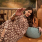 InWeave Light Brown Off White V Neck Flared Kurta Set - Swadesiicart
