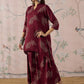 InWeave Dark Maroon Leaf Mandarin Kurta Set - Swadesiicart