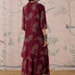 InWeave Dark Maroon Leaf Mandarin Kurta Set - Swadesiicart