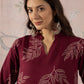 InWeave Dark Maroon Leaf Mandarin Kurta Set - Swadesiicart
