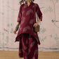 InWeave Dark Maroon Leaf Mandarin Kurta Set - Swadesiicart