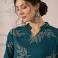 InWeave Dark Teal Leaf Mandarin Kurta Set - Swadesiicart
