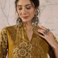InWeave Dark Yellow Rose Leaf Mandarin Kurta Set - Swadesiicart