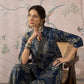 InWeave Peacock Teal Rose Leaf Mandarin Kurta Set - Swadesiicart