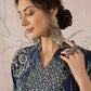 InWeave Peacock Teal Rose Leaf Mandarin Kurta Set - Swadesiicart