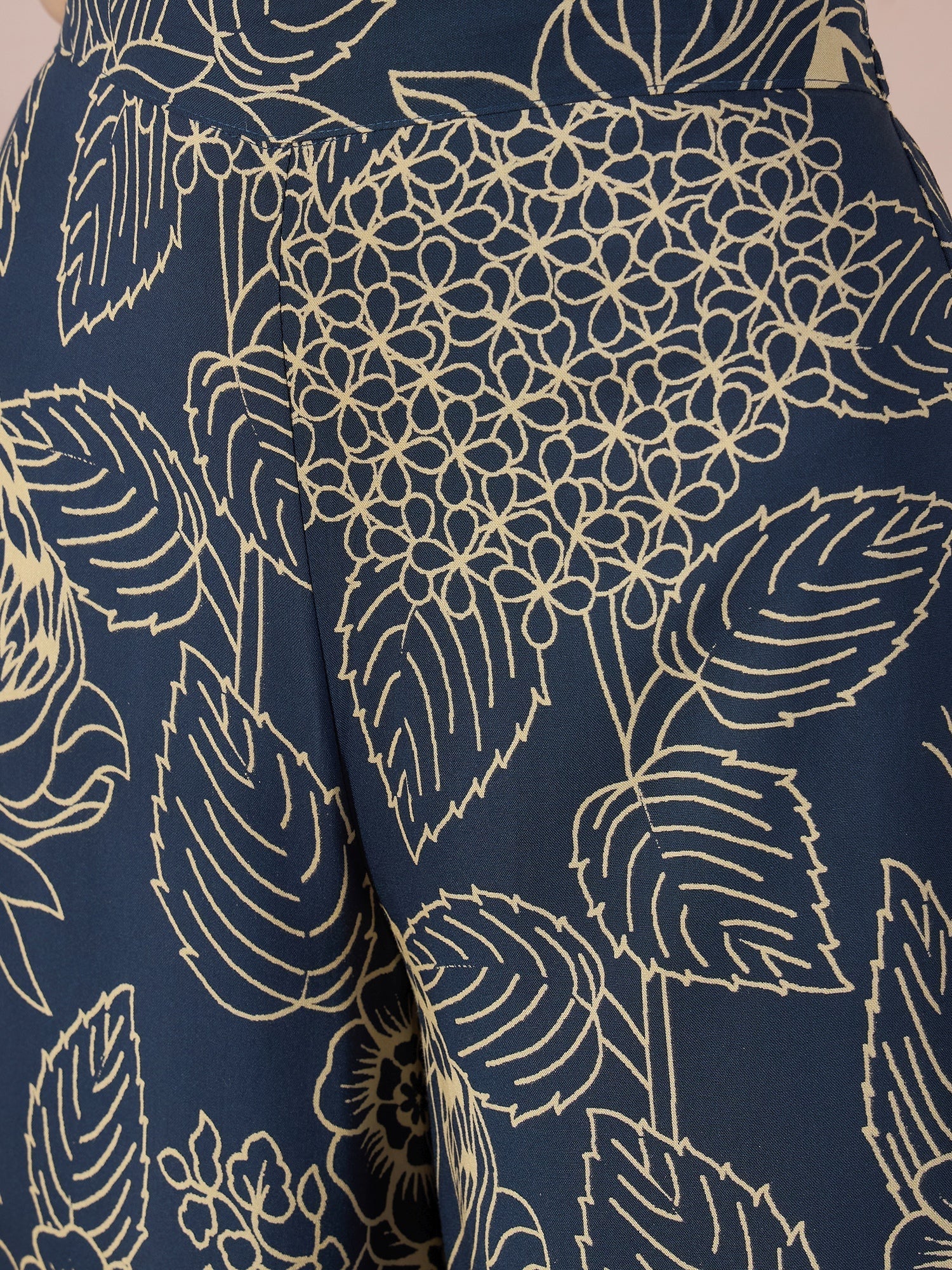 InWeave Peacock Teal Rose Leaf Mandarin Kurta Set - Swadesiicart