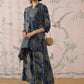 InWeave Peacock Teal Rose Leaf Mandarin Kurta Set - Swadesiicart