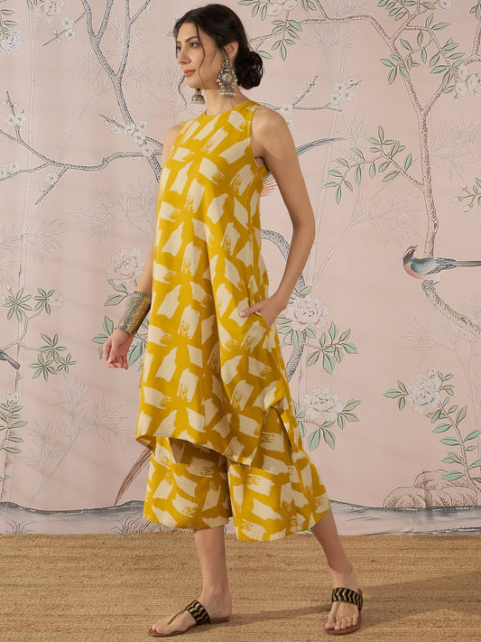 InWeave Honey Yellow Beige Kurta Set - Swadesiicart