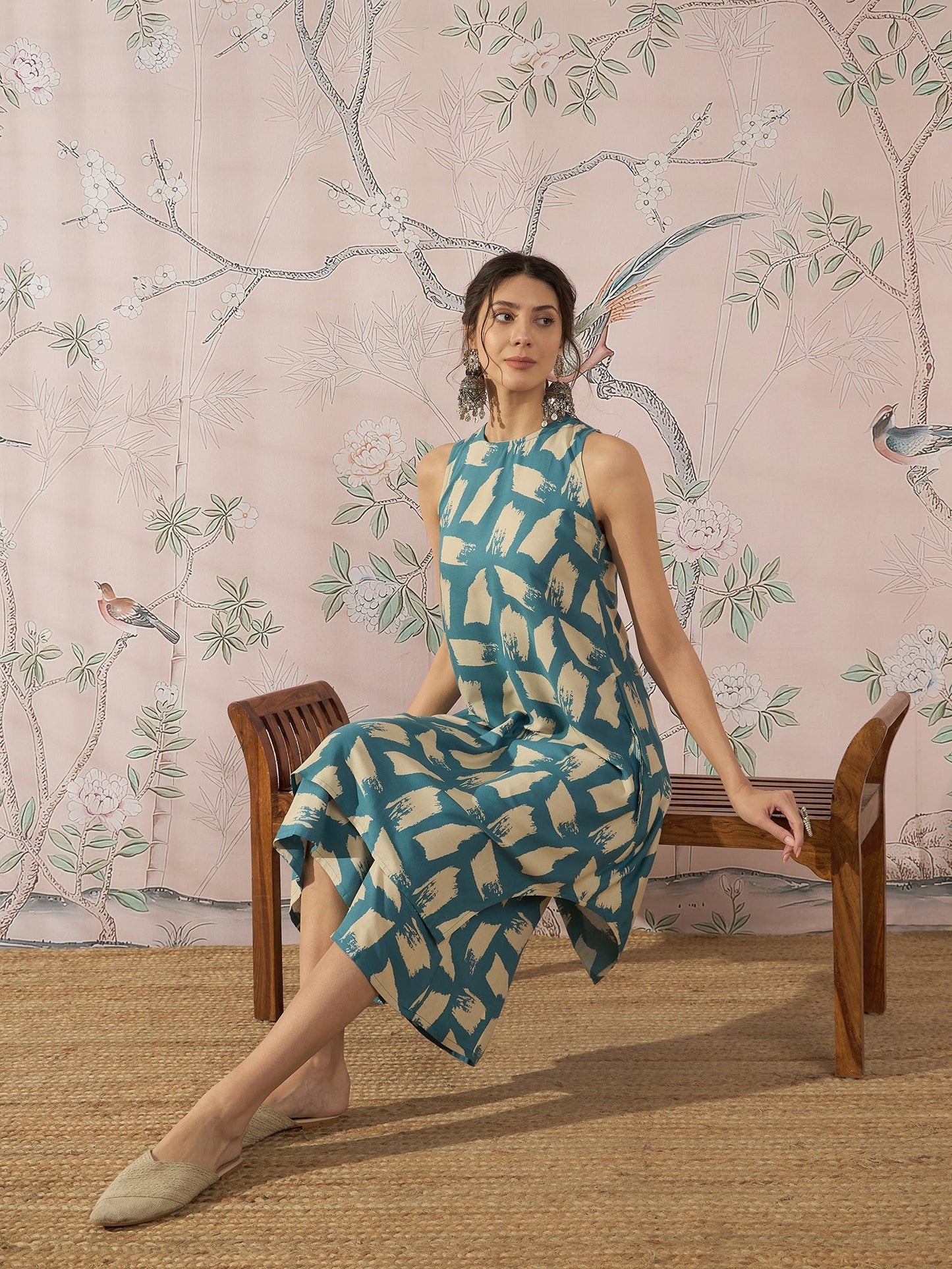 InWeave Marin Teal Beige Kurta Set - Swadesiicart