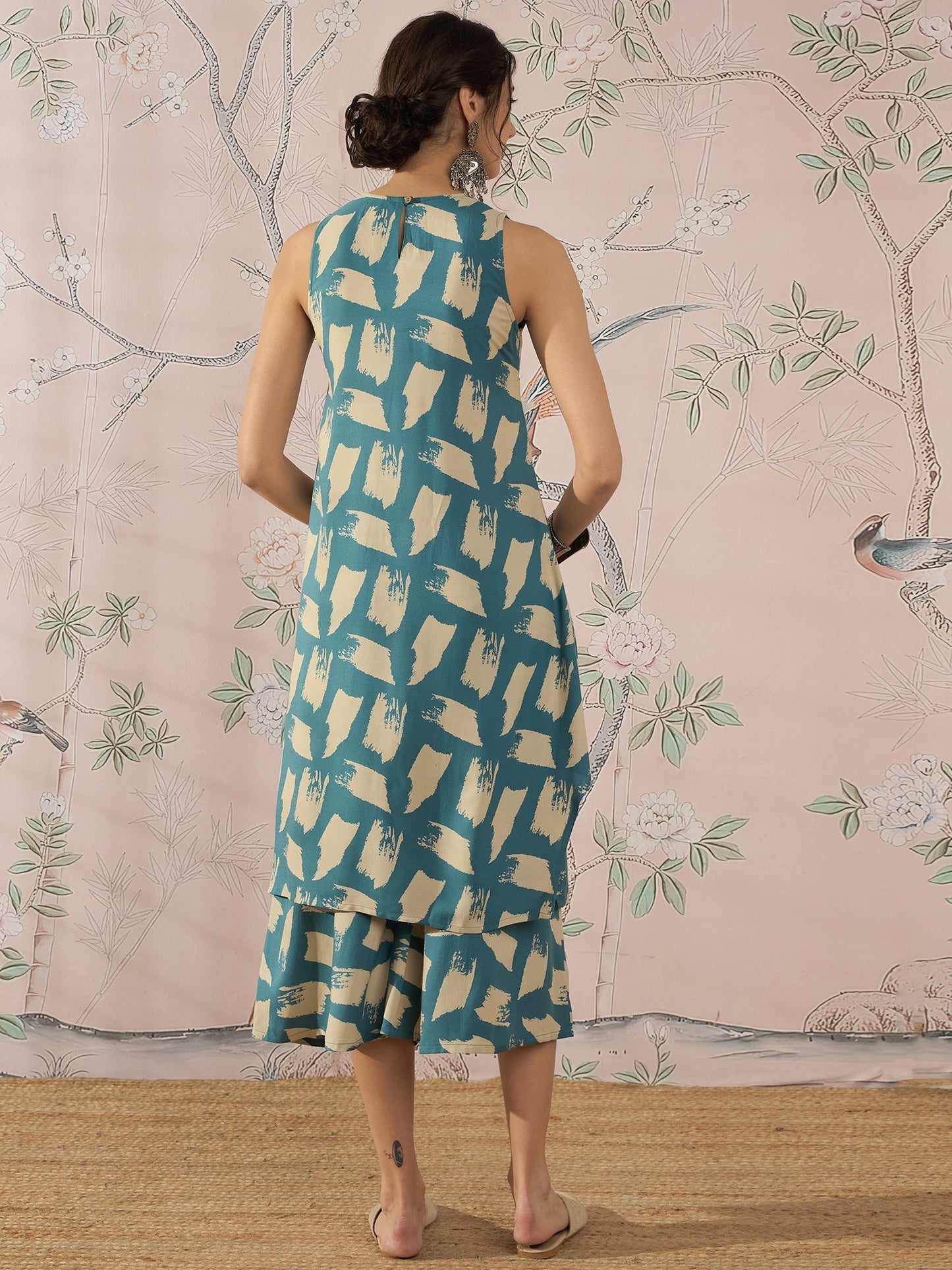 InWeave Marin Teal Beige Kurta Set - Swadesiicart
