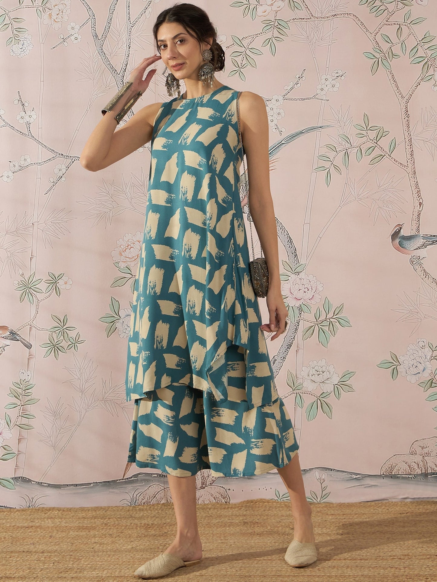 InWeave Marin Teal Beige Kurta Set - Swadesiicart
