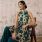 InWeave Teal Beige Halter Kurta Sharara Set - Swadesiicart