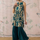 InWeave Teal Beige Halter Kurta Sharara Set - Swadesiicart