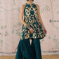 InWeave Teal Beige Halter Kurta Sharara Set - Swadesiicart