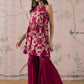 InWeave Jam Pink Beige Halter Kurta Sharara Set - Swadesiicart