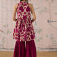 InWeave Jam Pink Beige Halter Kurta Sharara Set - Swadesiicart