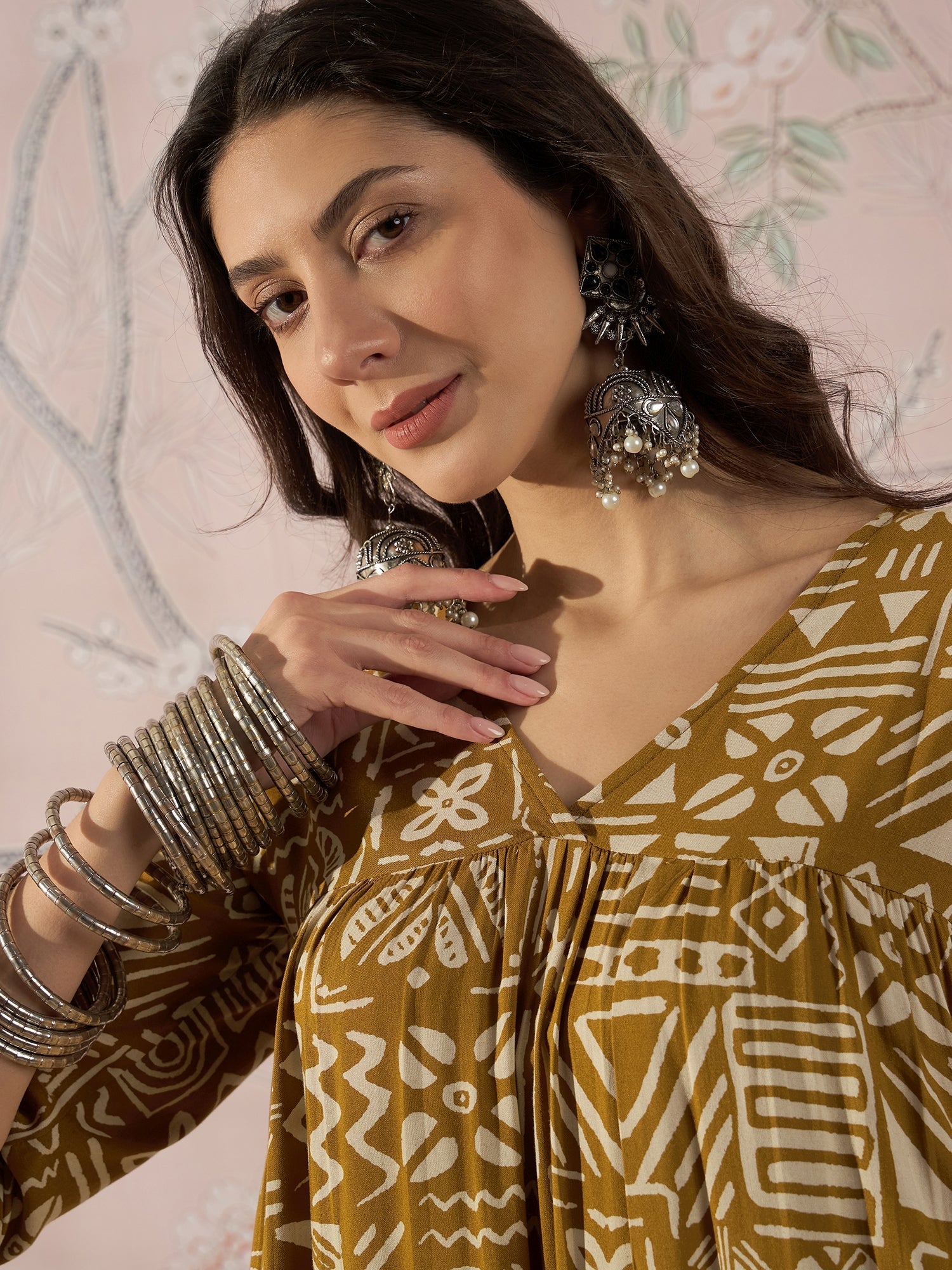 InWeave Dark Yellow Ethnic Flared Kurta Set - Swadesiicart