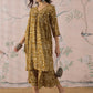 InWeave Dark Yellow Ethnic Flared Kurta Set - Swadesiicart