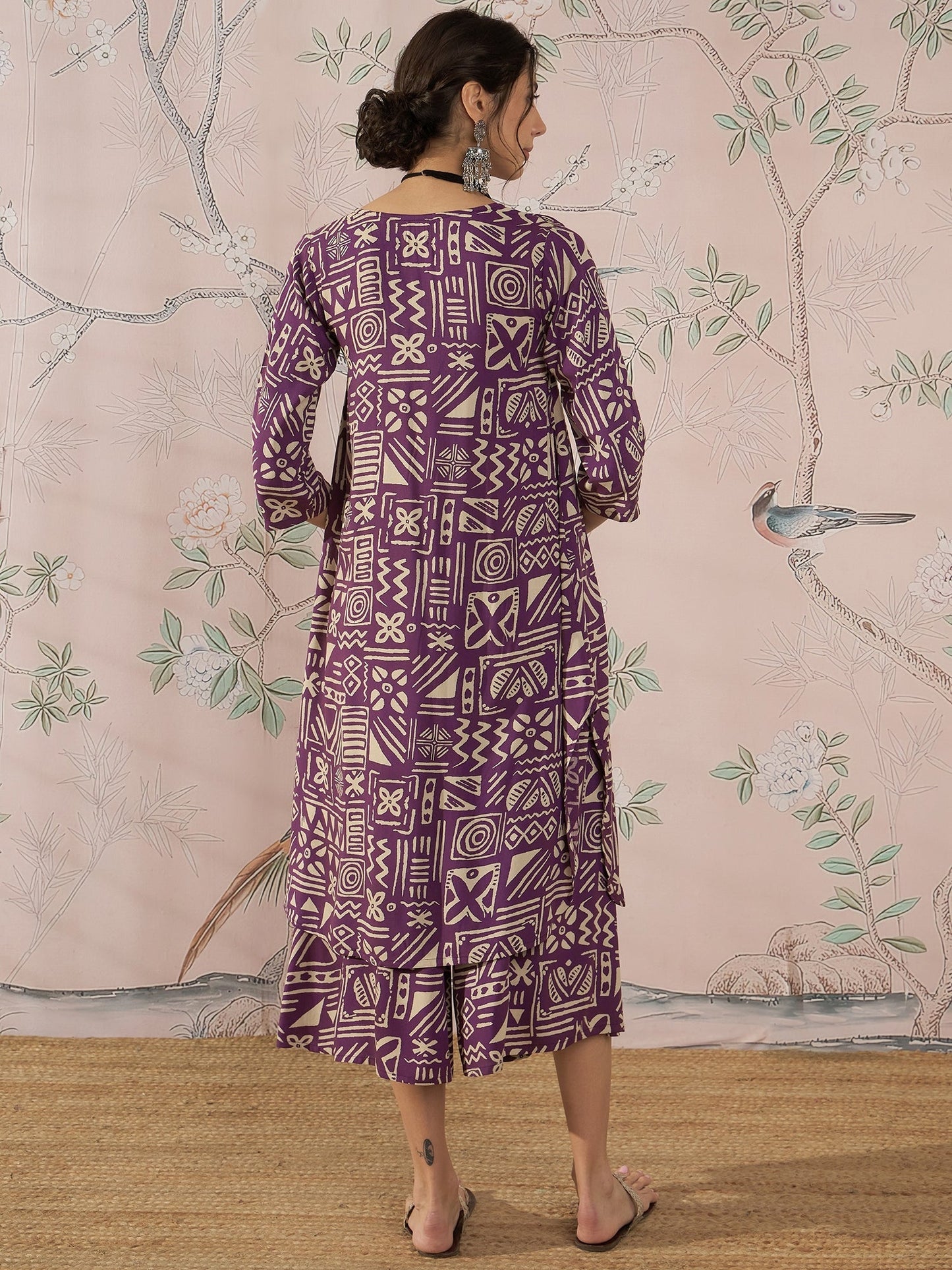 InWeave Dusty Mauve Ethnic Flared Kurta Set - Swadesiicart
