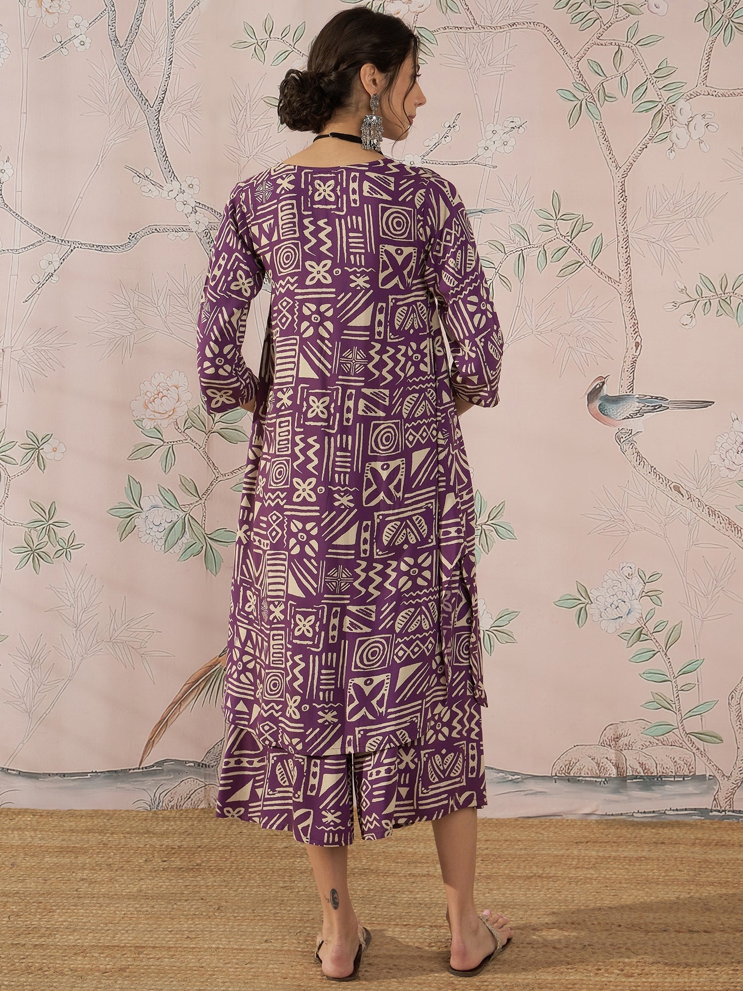 InWeave Dusty Mauve Ethnic Flared Kurta Set - Swadesiicart