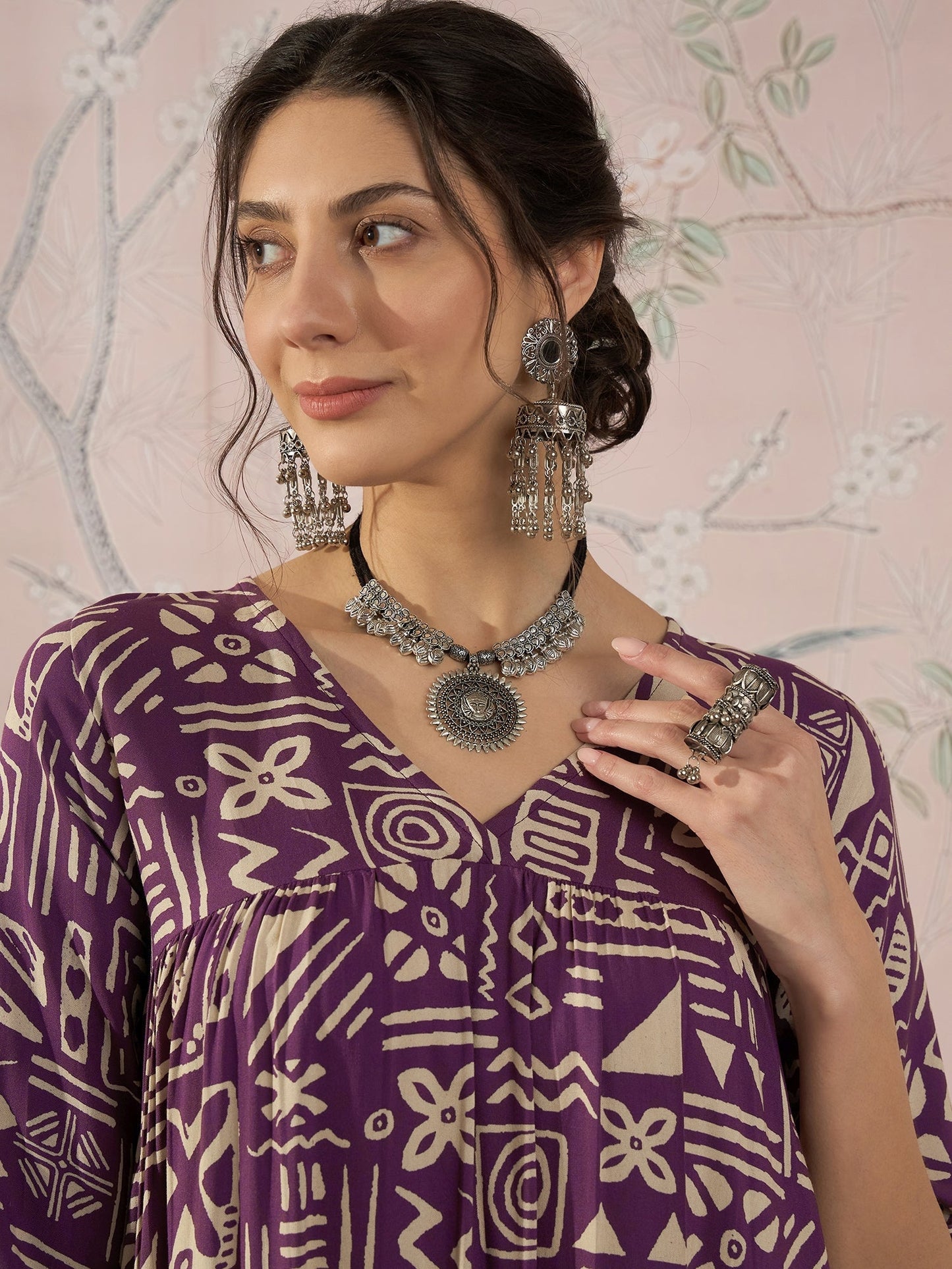 InWeave Dusty Mauve Ethnic Flared Kurta Set - Swadesiicart