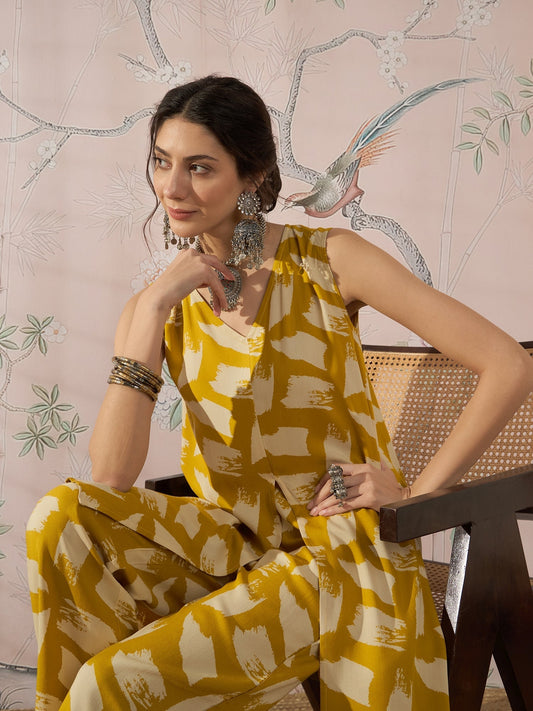 InWeave Honey Yellow Beige Slit Kurta Set - Swadesiicart
