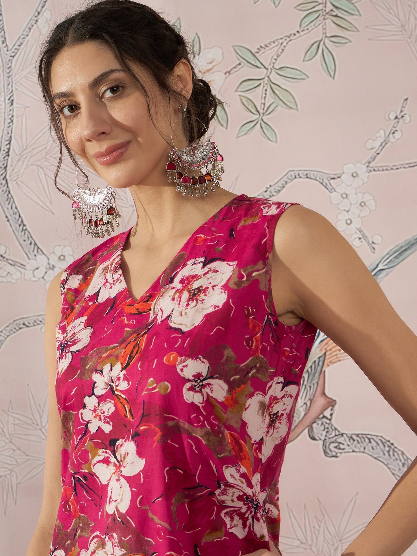 InWeave Dark Pink Cream Kurta Dhoti Set - Swadesiicart