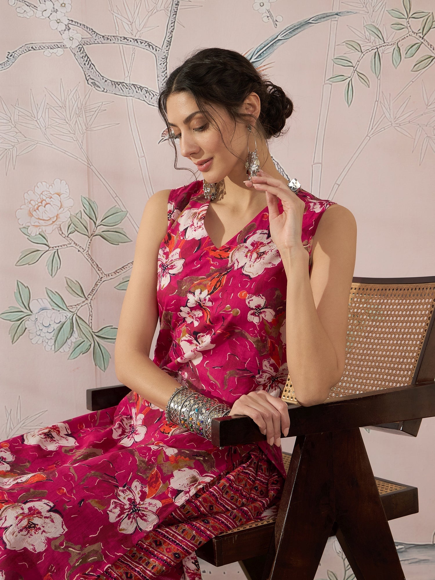 InWeave Dark Pink Cream Kurta Dhoti Set - Swadesiicart