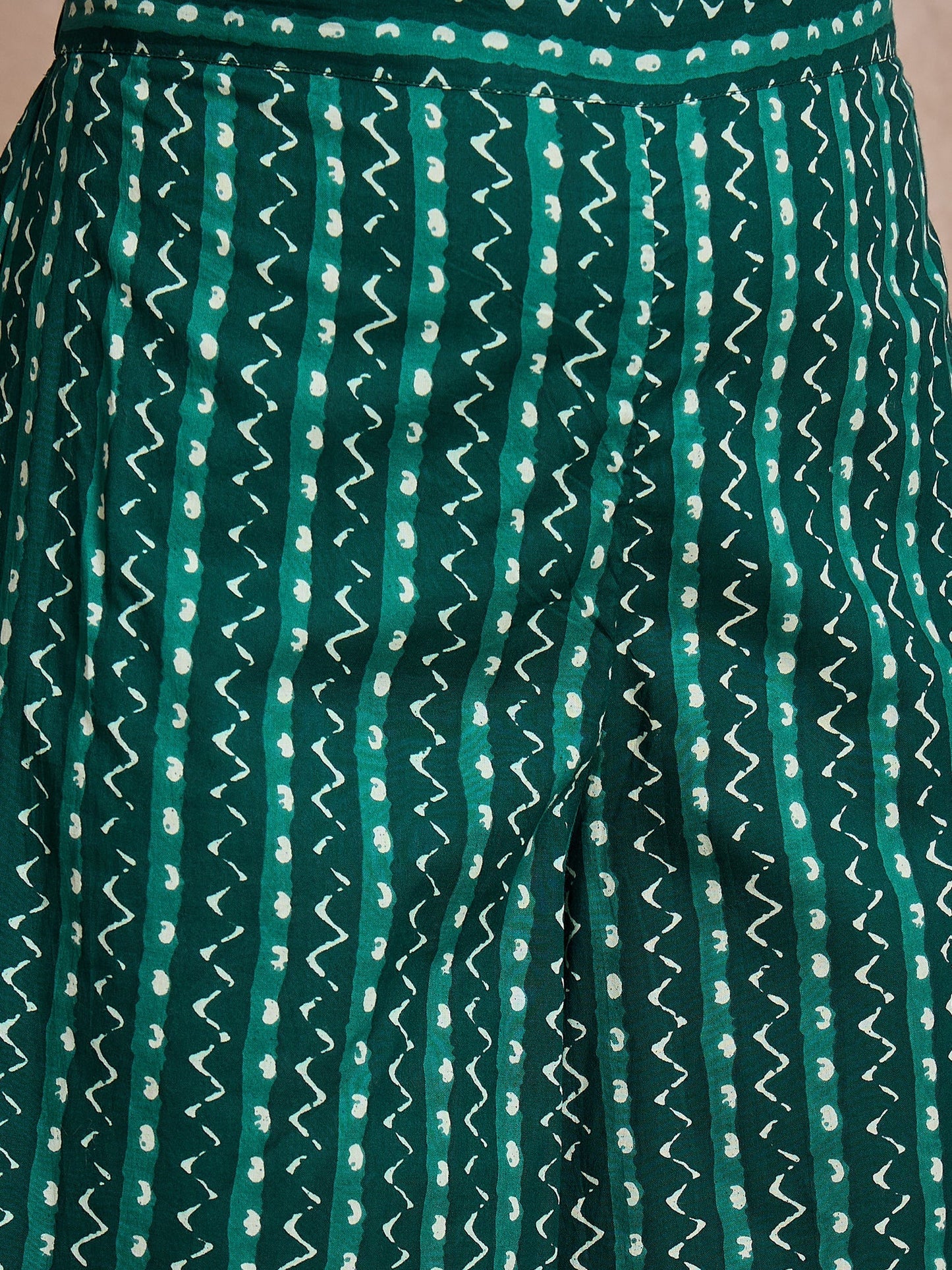 InWeave Teal Zig Zag Round Neck Kurta Set - Swadesiicart