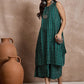 InWeave Teal Zig Zag Round Neck Kurta Set - Swadesiicart