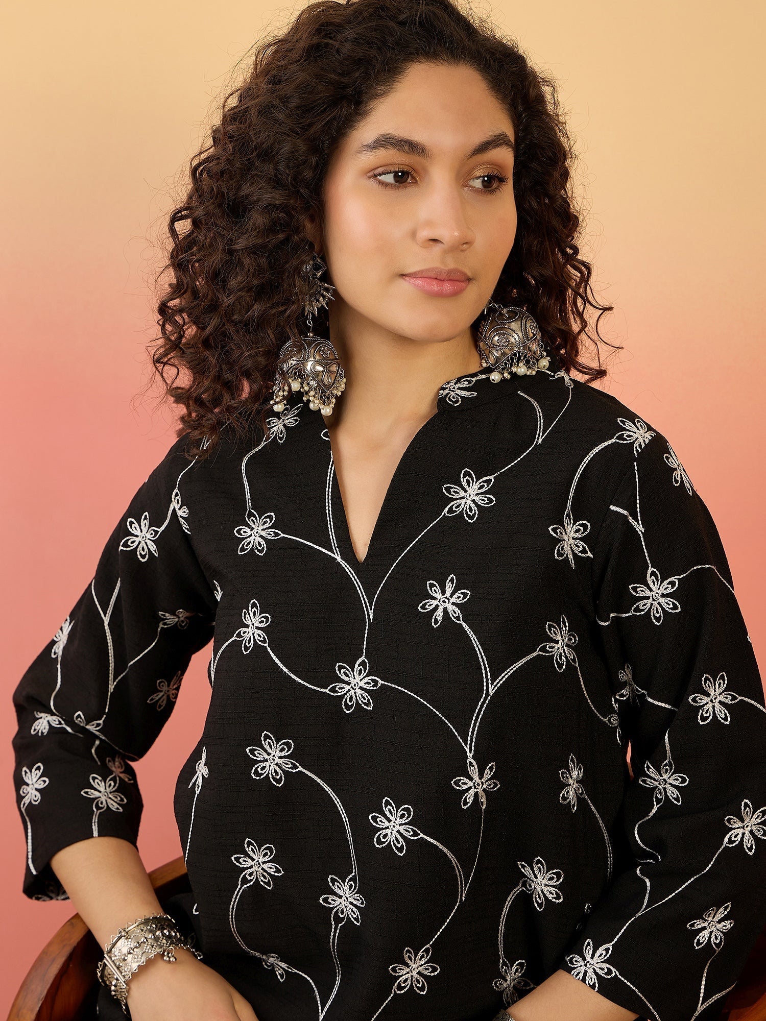 InWeave Black Embroidery Mandarin Black Set - Swadesiicart